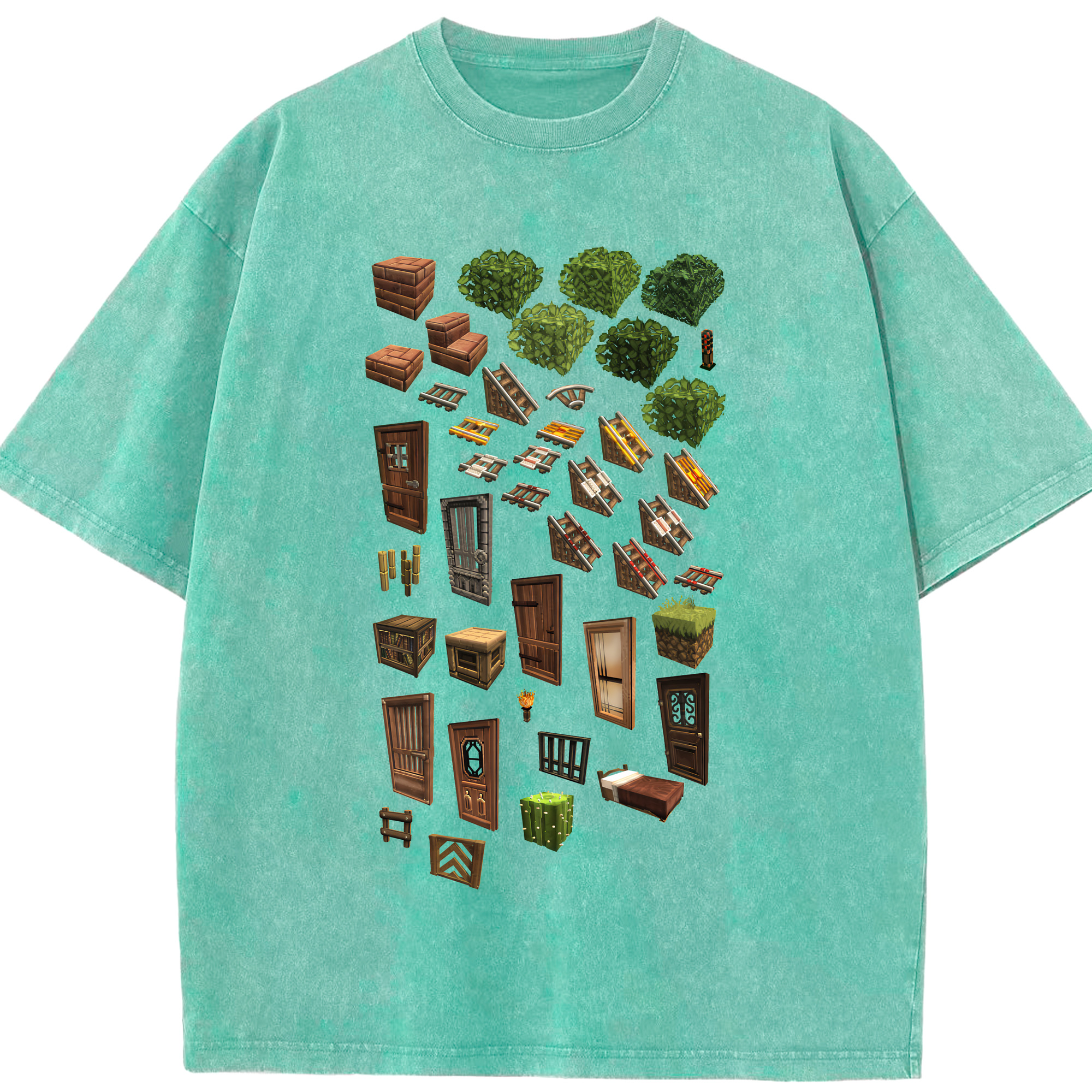 （画像用） マインクラフト ブロックの世界 Minecraft MC Block world 綿100% ヴィンテージ風 半袖Tシャツ（フロントプリント）